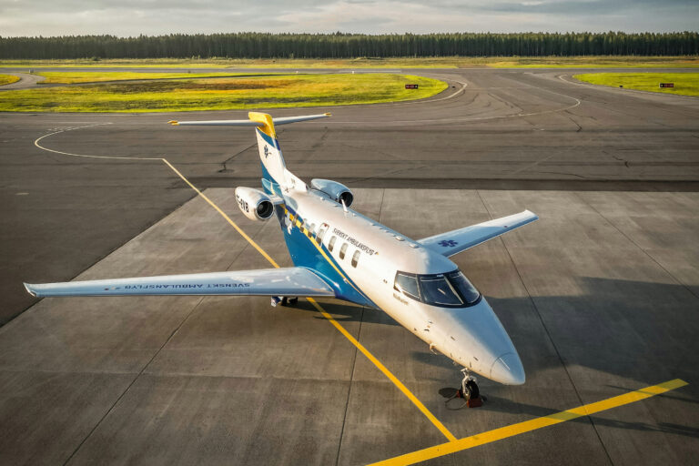 Private jet on the apron at a business aviation airport
