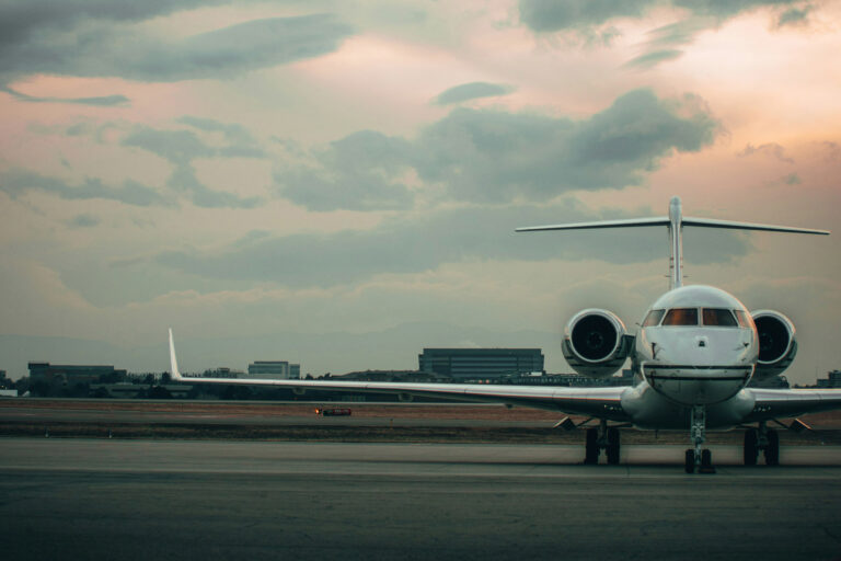 Private jet on the apron at a business aviation airport