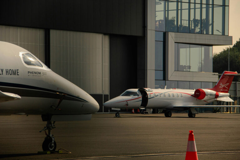 Private jet on the apron at a business aviation airport