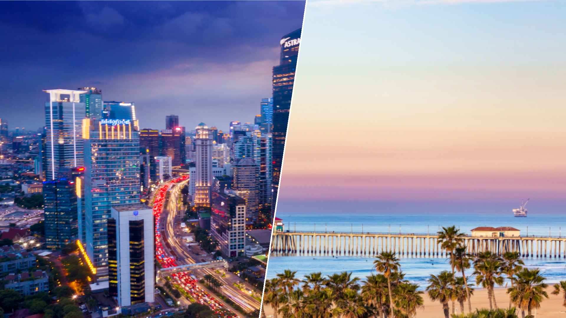 Jakarta to Huntington Beach